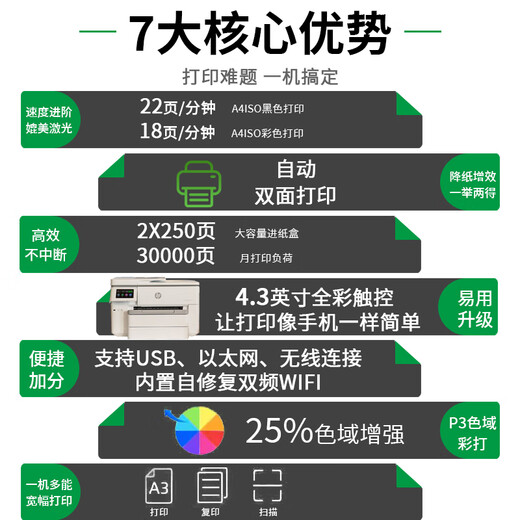 惠普7740彩色A3打印自动双面复印一体机家用小型商务办公专用9730 9730新款a3a4自动双面打印双纸 套餐三