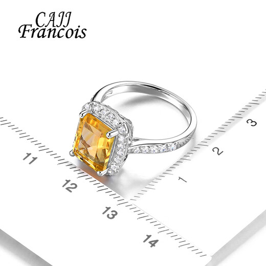 CAJJ Francois citrine small sugar cube ring for women, natural colored treasure, jewelry, gems, wealth, 925 silver inlaid jewelry accessories, No. 17