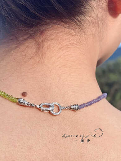 Fujiu original design natural tanzanite peridot necklace high ice transparent gem plate bead clavicle chain necklace
