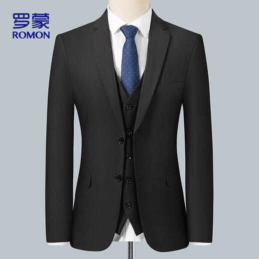 Romon suit suit men's business suit professional formal suit groom groomsmen wedding dress jacket black 2XL