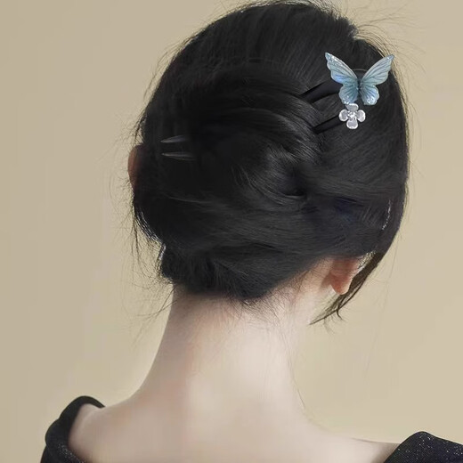 Xiang Princess Magnolia Fragrant Blue Butterfly Hairpin New Chinese Style Retro Fairy Flower Wooden Hairpin Horse Face Skirt Hanfu Hairpin Blue Butterfly Flower Hairpin