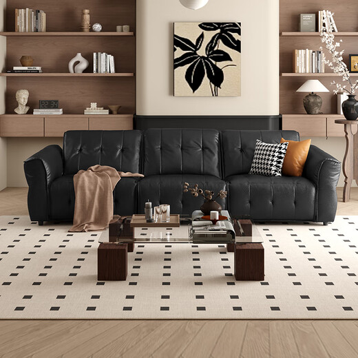 
Gu Jia Home (KUKA) large black cow sofa retro top layer cowhide sofa living room large seat 1283 [brown brown brown] three-person seat