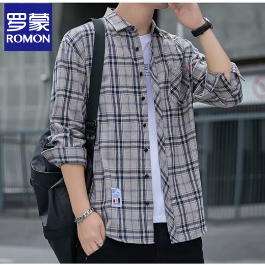 Romon Plaid Casual Shirt Herren Frühlings- und Herbst-Langarm-Hemd Korean Top Retro Loose Summer Dünnjacke K12111 Yellow Blue M 90-110jin [Jin entspricht 0,5 kg]
