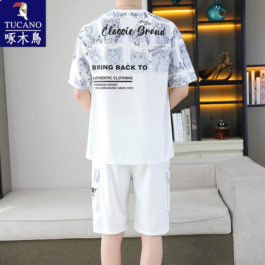 啄木鸟2025夏季新款短袖运动套装男青少年百搭短裤休闲两件套渐变色 6187蓝色 M