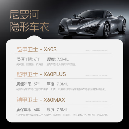 Nile (NILUOHE) invisible car film TPU material Armor Guard X series X60-6.5mil