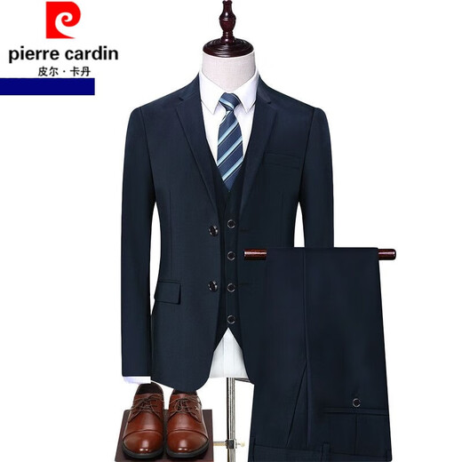 Pier Cardan Anzug Herrener professioneller formeller Verschleißgeschäft schlanker Interview Arbeit Anzug männlicher Bräutigam Hochzeitskleid Marine Blue 2 Knöpfe [Anzug + Hosen + Hemd] l [106-120jin [Jin ist gleich 0,5 kg]]