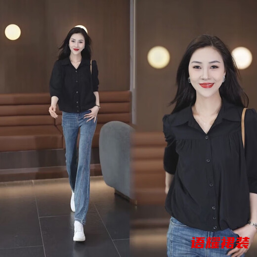 Feng Xiaowei shirt women's fashionable belly-covering short top spring shirt design western style bottoming shirt white-outer wear blouse-summer blouse S-outer wear blouse-summer blouse