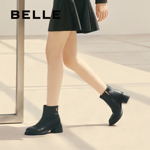 Belle (Belle) colored fashion boots for women's shopping mall same genuine leather thick heel heightened boots B8F1DDD4 black - single 37 (235mm)