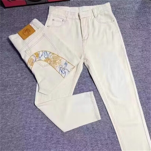 Yandian 2024 Spring and Autumn Yunteng Jeans Men's Trendy Brand Personality Big M Embroidery Print Casual Slim Straight Internet Celebrity Pants Pidi-9227 Picture Color 30