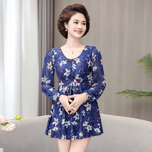 佑游泳衣女2025新款保守遮肚妈妈泳装中老年显瘦大码分体泡温泉游泳衣 14099Y黑色 2XL