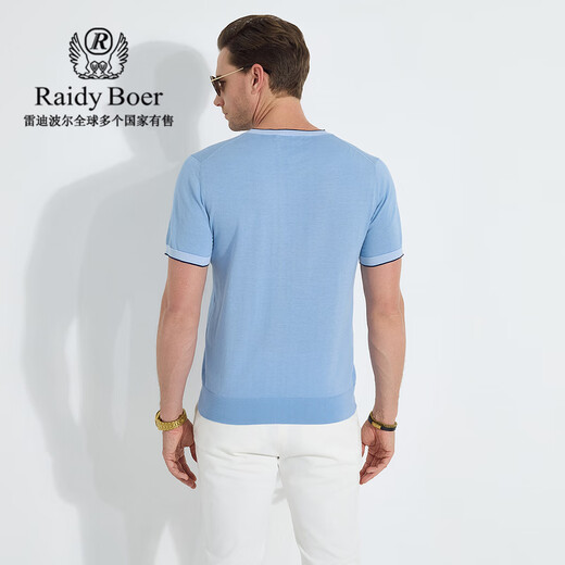 Raidy Boer/雷迪波尔【丝麻棉】2025年春针织男胸牌短袖T恤7003 浅蓝 2XL /185/54
