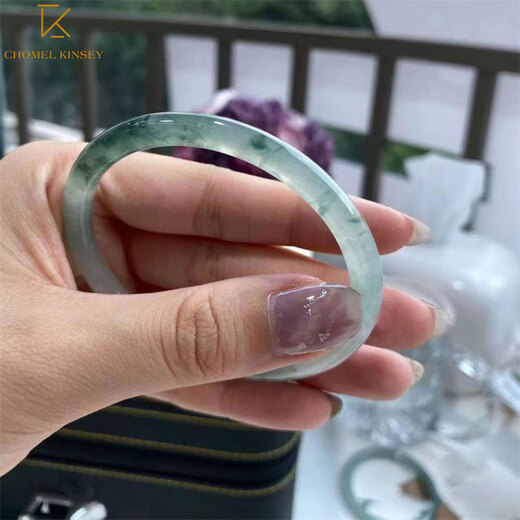CHOMEL KINSEY Myanmar Jade Bracelet Women's Oil Green Thin Round Jade Bracelet Processed Beauty Jade Bracelet Jingle Bracelet Chinese Valentine's Day Gift Jade Bracelet Inner Diameter 58-59mm (With Appraisal Certificate)