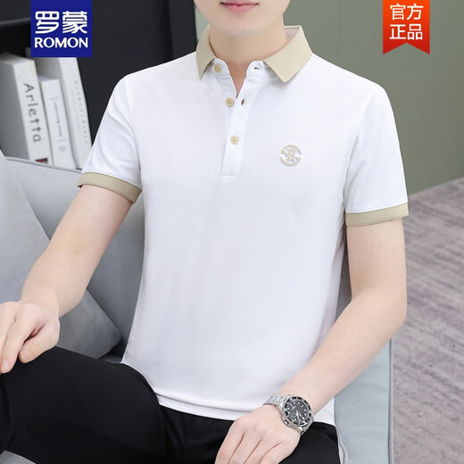 Romon (Romon) 2025 Sommer neuer Stil Perlenboden Baumwoll Mode Ice Seide Mode Marke Lapel Polo. Shirt Herren-Kurzärärmel-T-Shirt Top 724# Brown Red 3XL (Empfohlen 155-170jin [Jin ist gleich 0,5 kg])