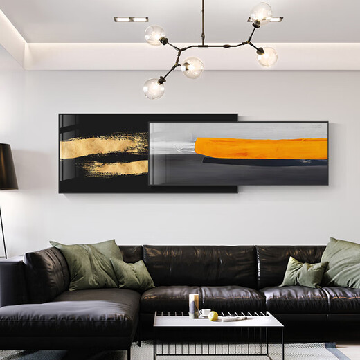 木典兴现代简约客厅装饰画沙发背景墙挂画办公室大气叠加抽象壁画 A-掠影亮橙色 50*12040*120 轻奢金 油画布