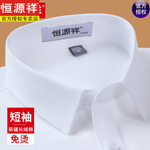 恒源祥【200支DP免烫】纯棉短袖男士衬衫纯棉成衣正装夏薄款浅蓝色衬衣 短袖9926淡蓝 38
