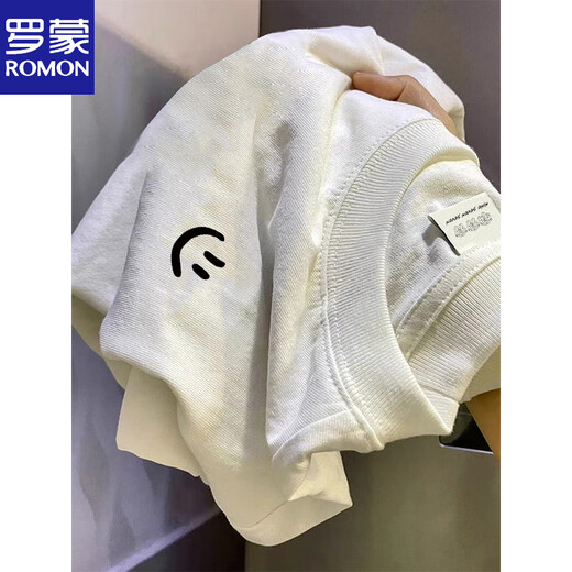 Camiseta de manga larga de algodón puro de Romon Heavy para la nueva marca de moda de la primavera y otoño de los hombres, la parte superior de la base blanca suelta y versátil [3895-wasp] White XL es adecuado para 130-150jin [Jin equivale a 0.5 kg]