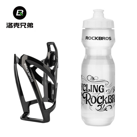 ROCKBROS Bicycle Water Bottle Colorful Mountain Bike Road Bike Water Cup Rack Cycling Bracket Equipment Accessories All Black Rack + 750ML Transparent Water Bottle + Dust Cover