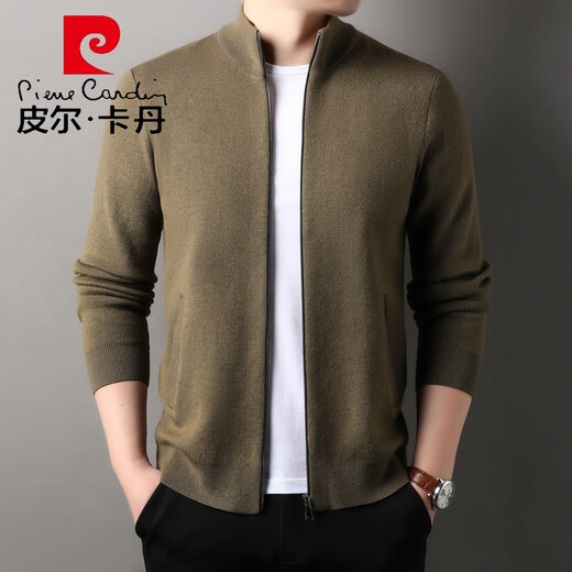 皮尔卡丹（pierre cardin）立领针织开衫男士春秋季新款男士休闲商务含羊毛外套男款毛衣针织 古月绿色 L 175 【适合135-150斤】