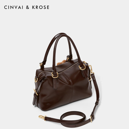CinvaiKrose bag women's bag portable bowling bag women's 2026 new large capacity retro single shoulder messenger bag New Year gift coffee color