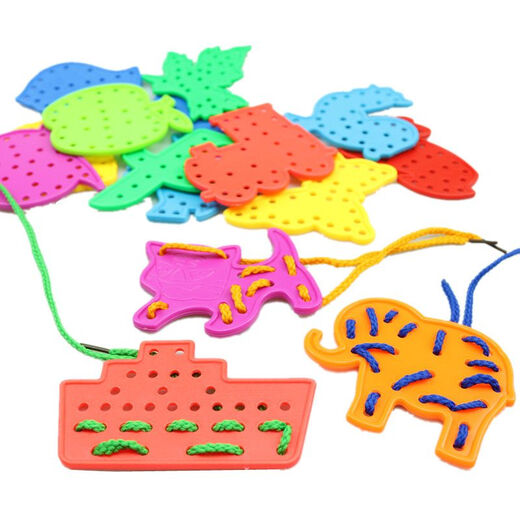 Traying Botu Los juguetes de la tabla de enhebrecimiento para niños Botears Kindergarten Educación temprana Educativa Animal Fruit de transporte Deja de 1 a 3 años en bolsas de 20 piezas 20 cuerdas de color de color al azar