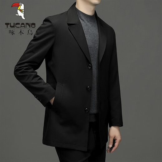 Woodpecker (TUCANO) windbreaker jacket for men 2026 spring and autumn new style mid-length business casual suit collar thin spring and autumn top black XL 180 recommended 145-160 Jin Jin equals 0.5 kg