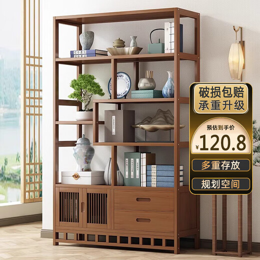 Xingchen Baibang New Chinese Style Duobao Pavilion Bogu Rack Tea Display Display Cabinet Living Room Antique Ornament Storage Rack Partition Shelf Six-Layer Classic 80cm Model Without Drawer Cabinet Door