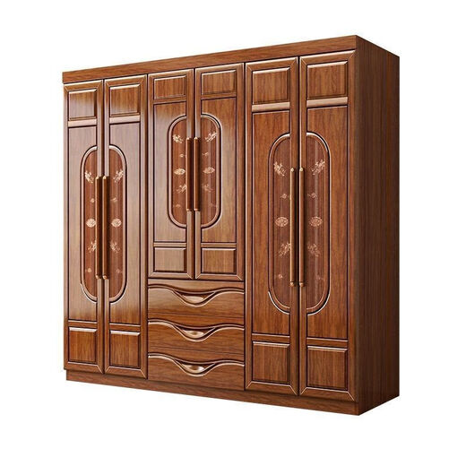 Suzhan walnut wardrobe new Chinese style solid wood bedroom logs all solid wood home modern three, four, five and six door combination wardrobe four door wardrobe + dressing table + makeup stool