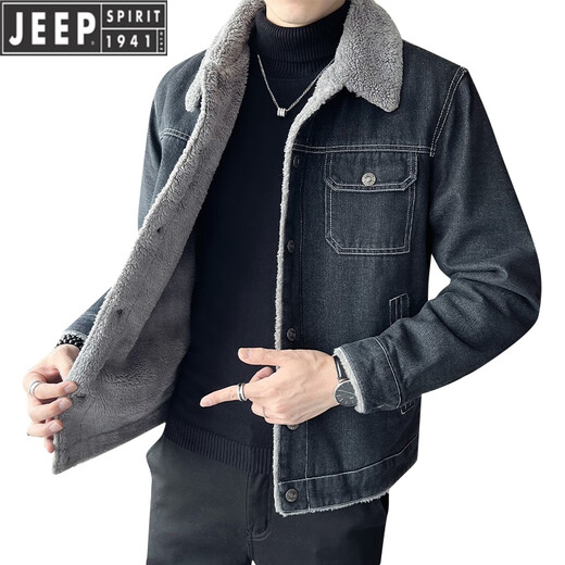 Jeep (Jeep) Revers-Denimjacke für Männer Frühling und Herbst International Marke und Velvet verdickte große Kurzmännchen-Jacke für Männer und Samt 983 Black L 120-130jin [Jin Equals Equals gond 0,5 kg] kann getragen werden