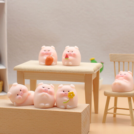 Pig resin small ornaments cartoon cute micro landscape simulation pig home mini handicraft car decoration flower pig + side lying pig