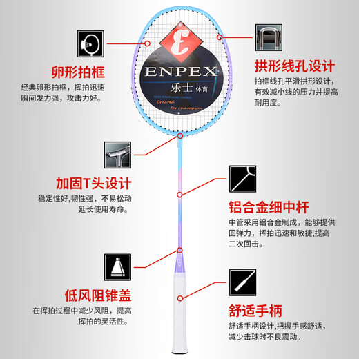 ENPEX乐士羽毛球拍双拍 耐打学生成人对拍 ART-80 附101-3羽毛球
