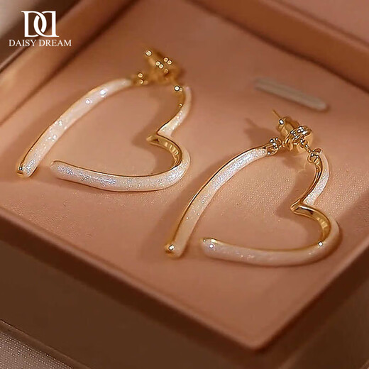 DAISY DREAM official authentic 925 silver needle love earrings for women with square and round faces, versatile earrings, simple niche design, exquisite earrings, love two-wear earrings, 925 silver needle