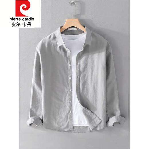 皮尔卡丹（pierre cardin）棉麻休闲纯色大码通勤衬衫长袖男女衬衣时尚百搭衬衫外穿上衣 白色 9926 M 体重100-120