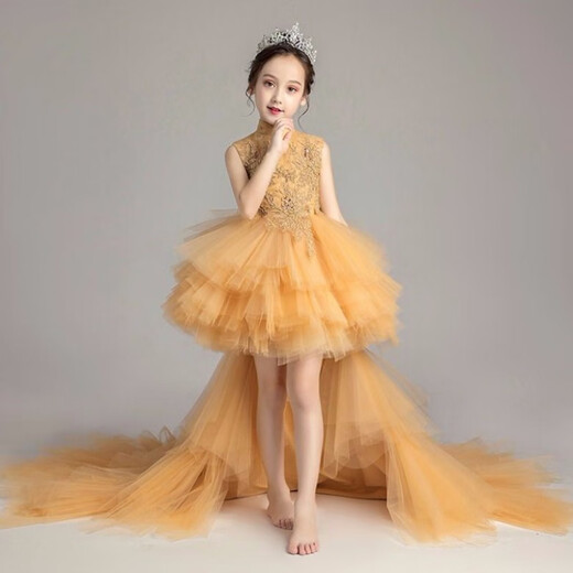Liangqi Jiahua Girl Dress Girl Childs Wedding Dress Girl Big Child Princess Falda Tailing Little Host Piano Performance Show Tailing [Tailing desmontable] 120 116-125 cm Recomendado 45-55 Jin [Jin iguala 0.5 kg]