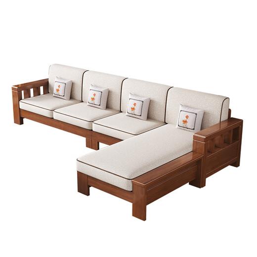 Mu Tisen Chinese solid wood sofa living room combination modern simple large and small apartment sofa bed dual-purpose fabric furniture removable and washable four-seater + imperial concubine couch special price impulse