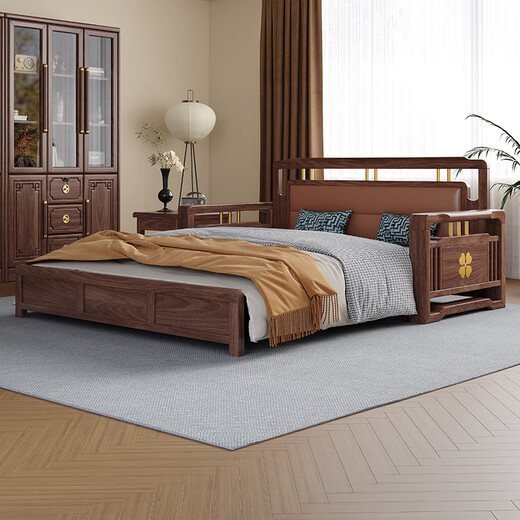 Caibaimu-Schlafsofa aus schwarzem Walnuss-Massivholz-Schlafsofa, All-in-One-Dual-Purpose-2025-Push-Pull-Kleinwohnungs-Wohnzimmer-Massivholzbett, 1,8-Meter-Schlafsofa, verbesserte Latex-Stil-Montage