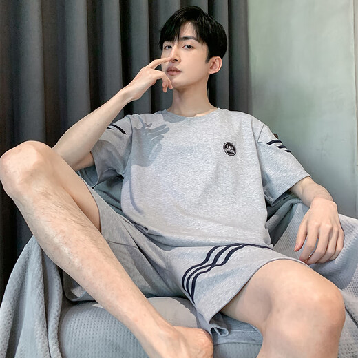 费迈博夏季休闲大码棉睡衣男短袖大码可外穿青年学生套头居家居服套装 hde9928棉 M