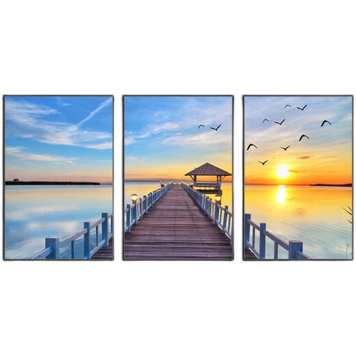 
Sensual painting living room decoration painting sofa background wall without punching hanging painting mural modern simple landscape landscape painting sea sunrise JD15286 50*70/50*70/50*70 Crystal picture ps black frame