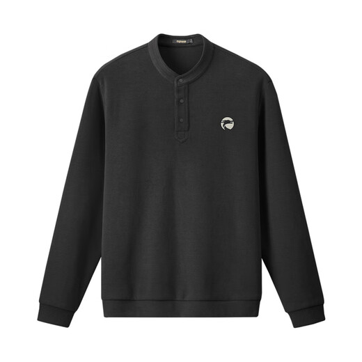 Qianzhihe Autumn New Men's Henry Collar Printed Bottoming Shirt Sweater Commuting Versatile Casual Knitted Top Men's Spring and Autumn Wear 63C Black L