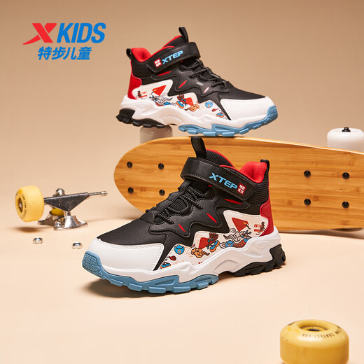 XTEP children's leather leather windproof and warm thick-soled casual shoes with elevated straps black/XTEP white/challenge red size 37