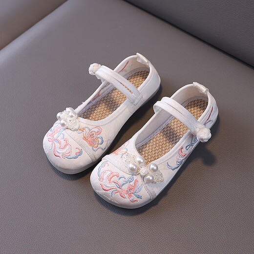 Shengxian girls Hanfu embroidered shoes children's ethnic style dance shoes old Beijing cloth shoes ancient costume princess baby China 728-6 exquisite beige 25 size inside length 15.2cm