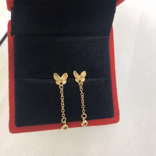 Yadige plated 18K gold light luxury gold colorful butterfly ear wire women's 2024 long tassel earrings new 999 pure gold ear butterfly
