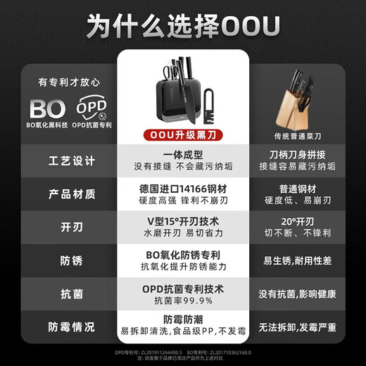 OOU kitchen complete set of German steel household kitchen utensils vegetable cutter scissors fruit knife set black blade fourth generation 7-piece set black antibacterial + anti-rust German steel 7 pieces