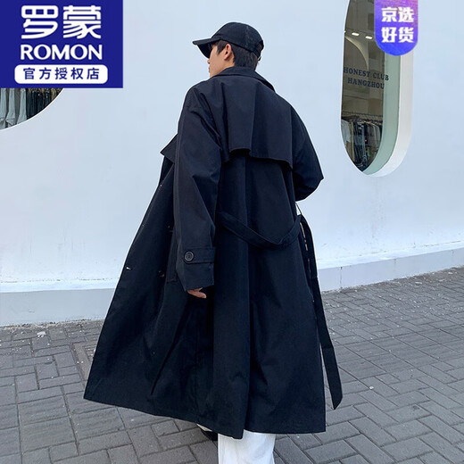 
ROMON British windbreaker jacket men's design sense high-end spring and autumn over-knee handsome mid-length coat summer loose casual AA khaki XL