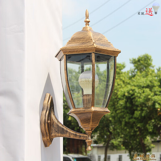 Yilin outdoor wall lamp waterproof garden lamp European style outdoor villa exterior wall lamp balcony aisle corridor American retro wall lamp small green gold frosted glass