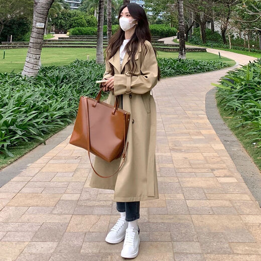 GARNUO khaki trench coat women's mid-length 2025 spring and autumn new high-end small thin casual coat khaki S 101-115