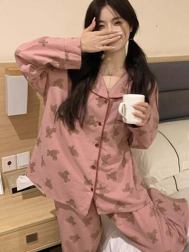 朵蕾汀韩版s可爱小熊睡衣女春秋长袖日系卡通甜美少女学生家居服 9227爱心27  M  75-100斤