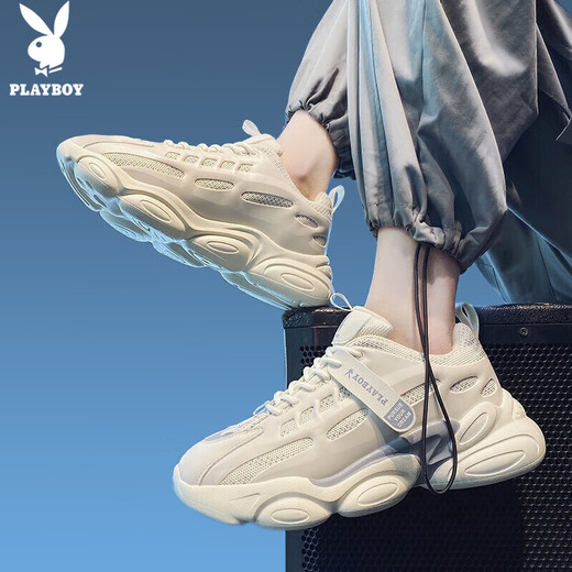 Playboy (Playboy) Daddy Schuhe Herrenschuhe 2025 Sommerschuhe Herren-Freischuhe Herren dicker alleinerheigere Höhe atmungsaktive Sportschuhe Beige 42