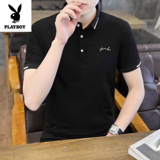 花花公子（PLAYBOY）高品质夏季短袖T恤POLO衫男士翻领恤纯棉衣服带领半袖潮流体恤衫 753#白色 XL 115斤-130斤