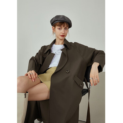 Fan Silan 13012 temperament trendy windbreaker jacket for women in spring and autumn 2021 new high-end atmospheric medium-length khaki M
