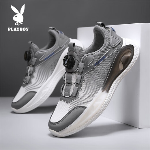 花花公子（PLAYBOY）鞋子男鞋2025夏季老爹鞋男士运动鞋厚底休闲鞋 白灰 42
